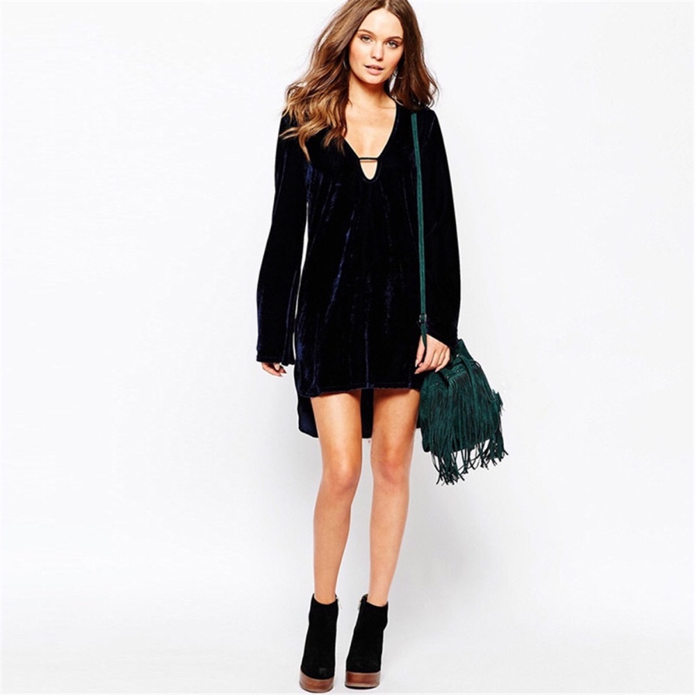 Luxe Midnight Blue Velvet Strappy Tunic Dress